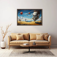 Surreal Desert Landscape with Expressionless Face Artistic Poster