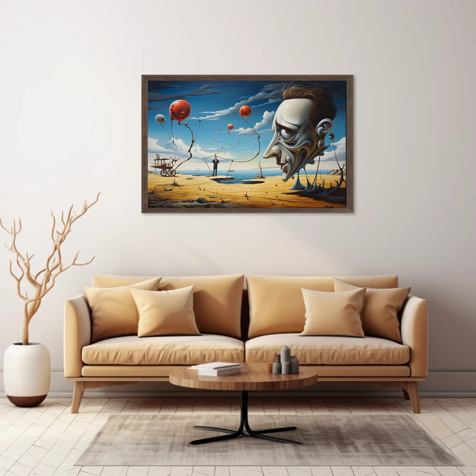 Surreal Desert Landscape with Expressionless Face Artistic Poster