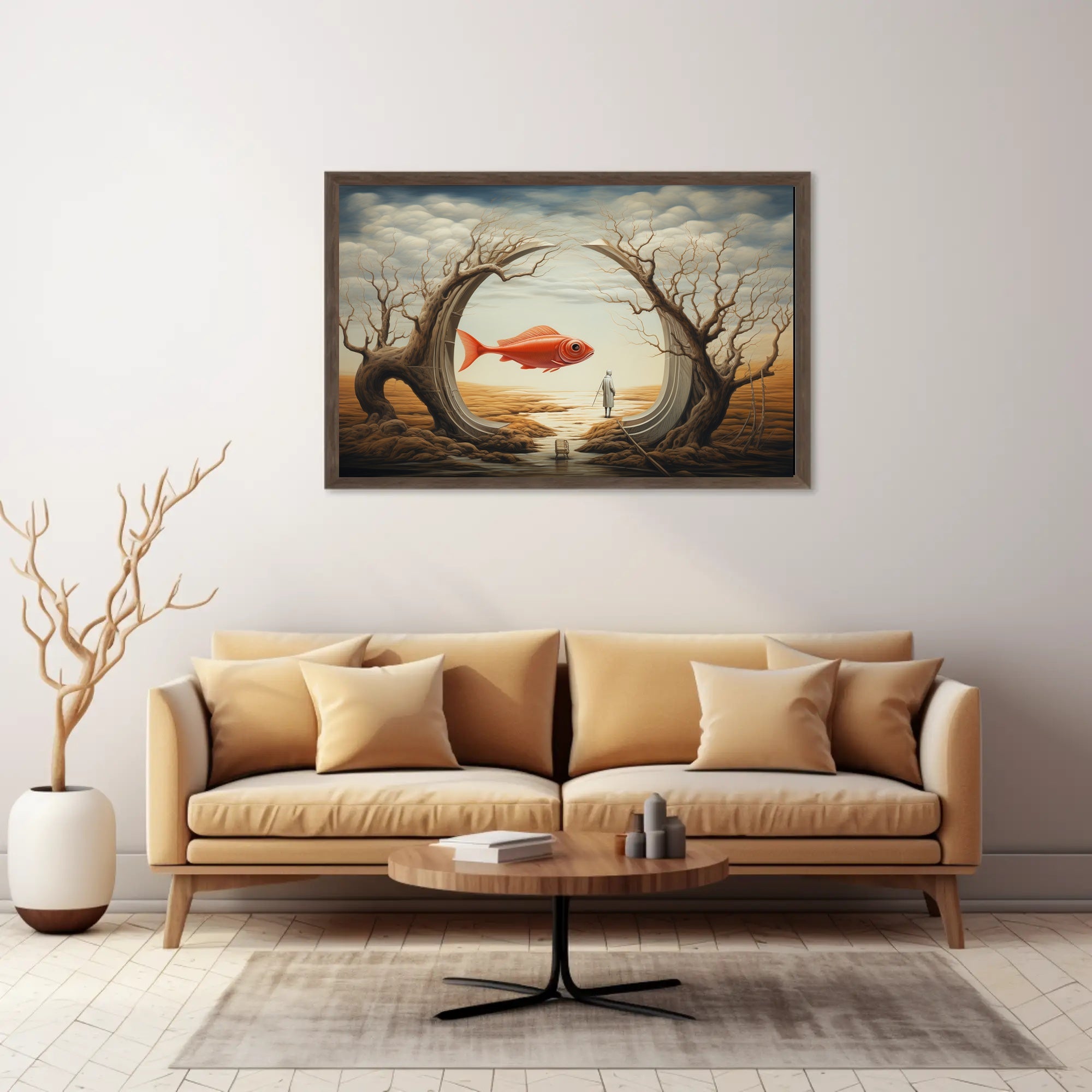 Surreal Dreamscape with Orange Fish Artistic Poster