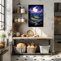 Moonlit Countryside: Enchanting Rural Landscape Poster