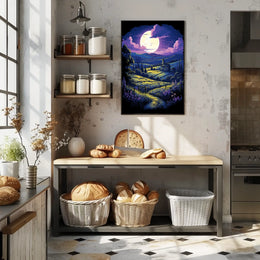 Moonlit Countryside: Enchanting Rural Landscape Poster