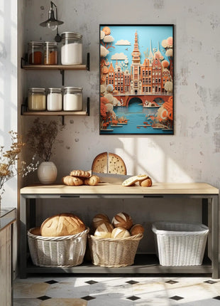 Amsterdam Canal Houses Artistry Travel Poster