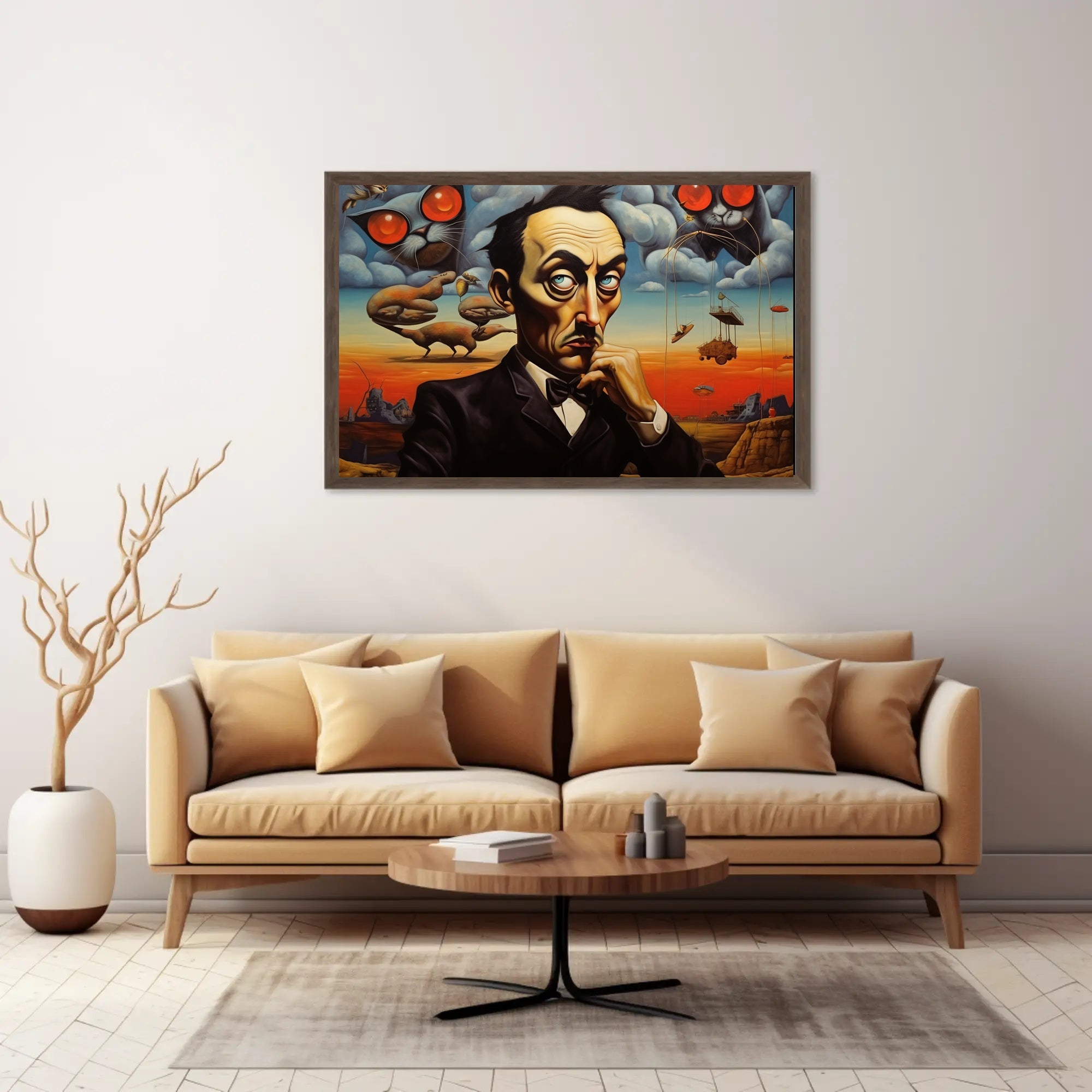 Surrealistic Abstract Art Dreamscape with Black Suit Figure Poster