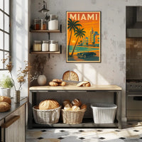 Miami Sunset Convertible - Vintage Travel Poster
