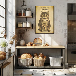 American Shorthair Cat Vintage Illustration Poster