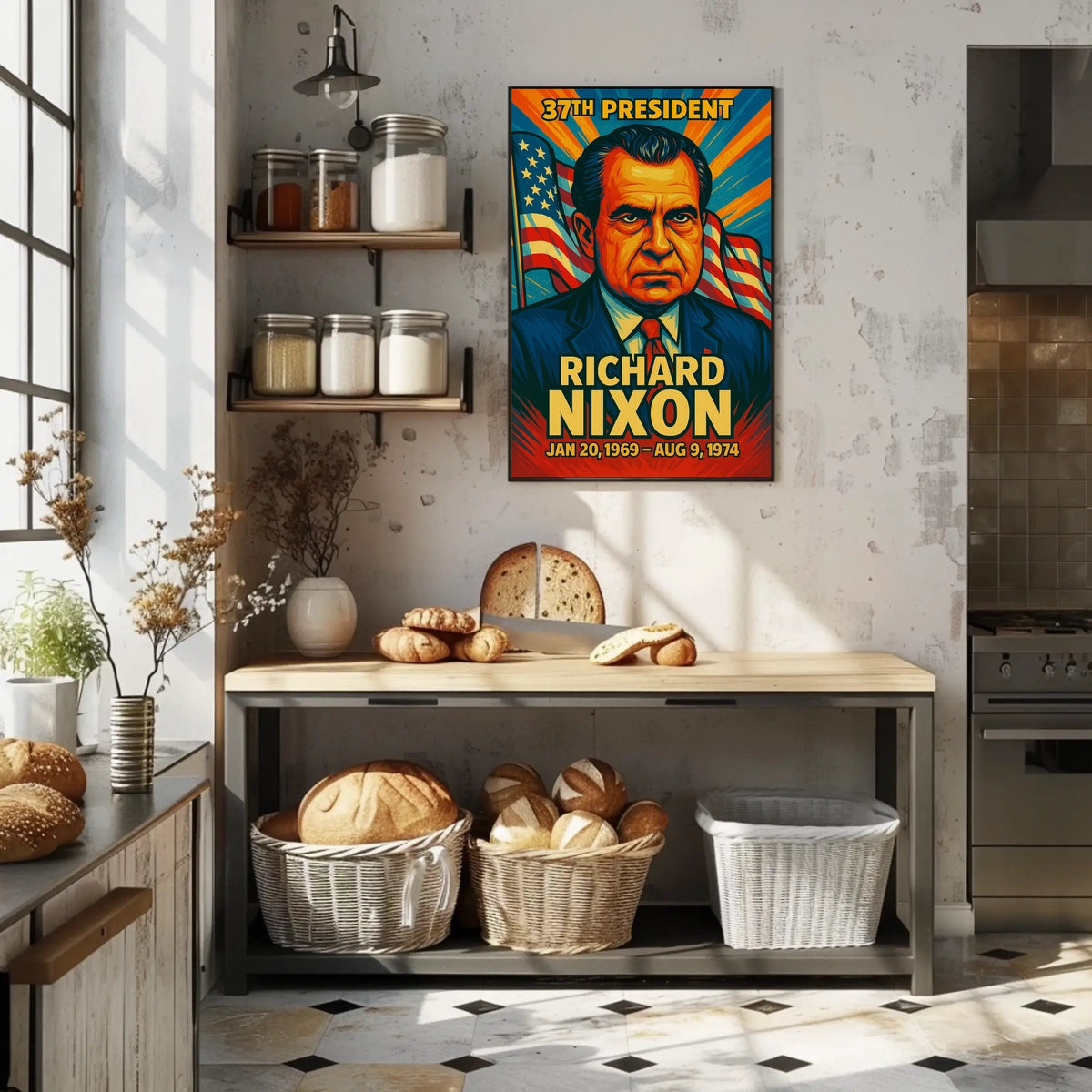 Richard Nixon 37th President of the United States Colorful Comic Book Style Poster