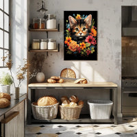 Charming Cat and Flowers Modern Art Poster