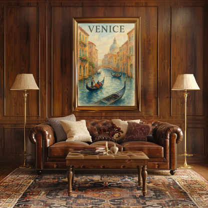 Venice Italy Gondolas Romantic Canal Scene Travel Poster