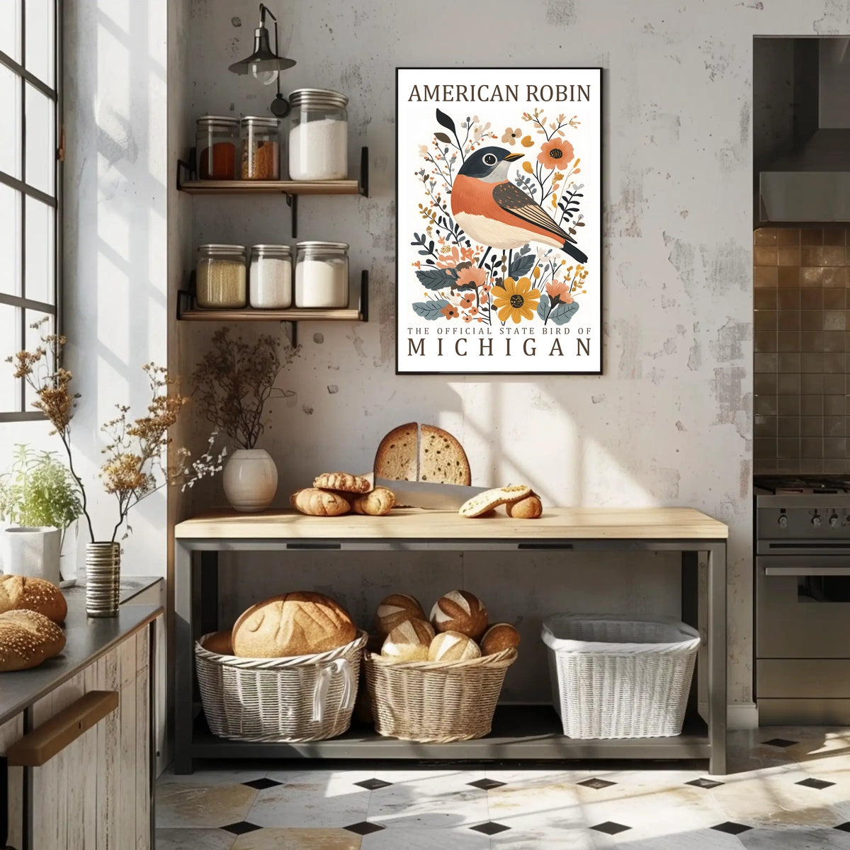 American Robin Michigan State Bird Art Poster