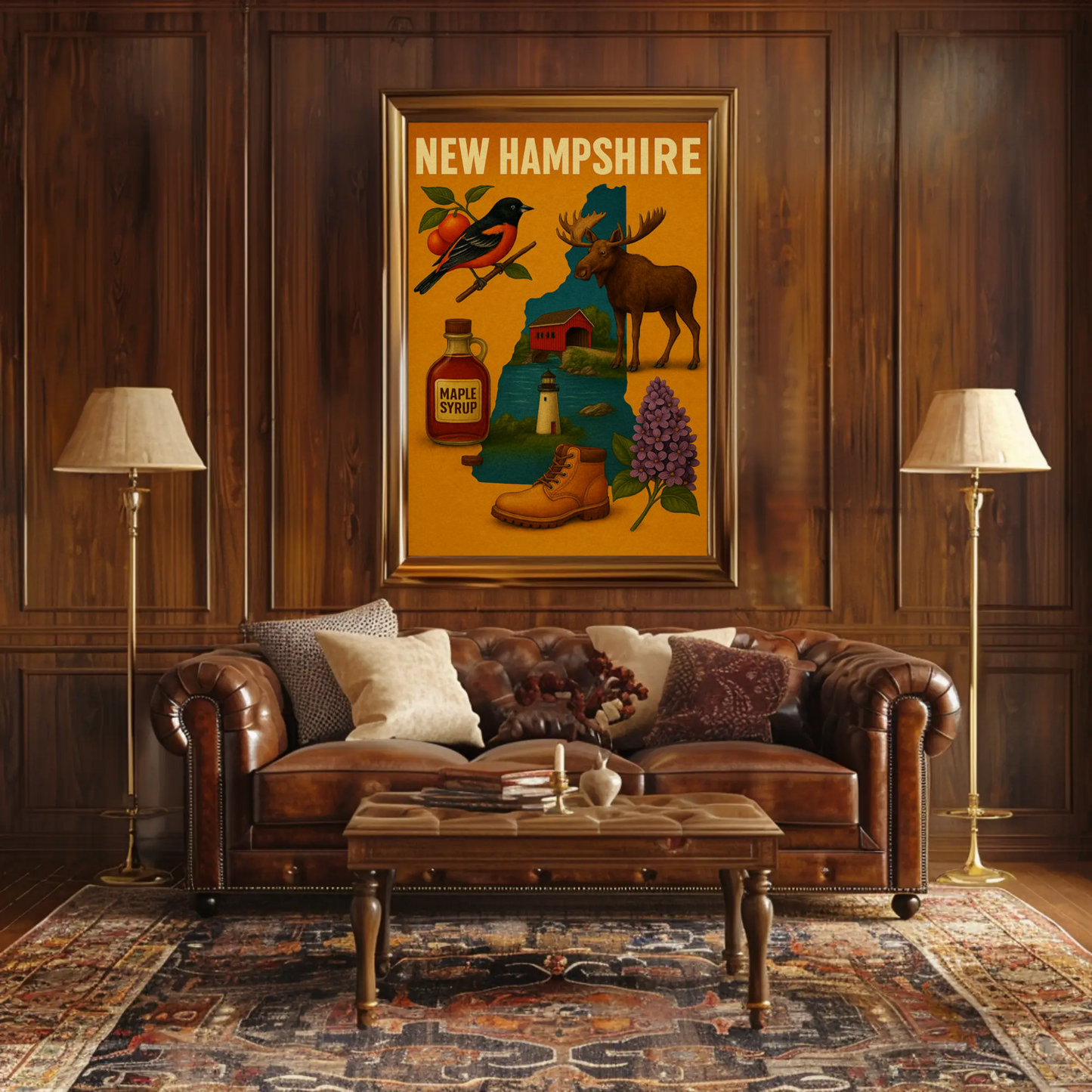 New Hampshire Icons Moose Maple Syrup Nature Pride Travel Poster Travel Poster