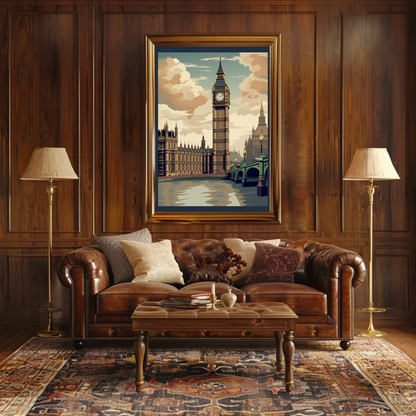 London Big Ben Westminster Bridge River Thames Travel Poster
