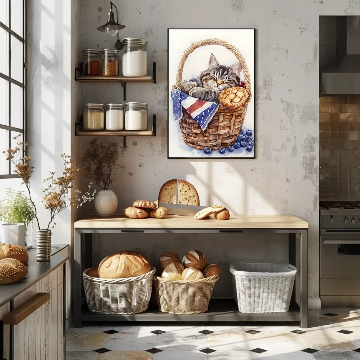 Adorable Fluffy Tabby Cat Sleeping In Basket Poster