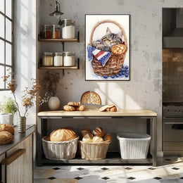 Adorable Fluffy Tabby Cat Sleeping In Basket Poster