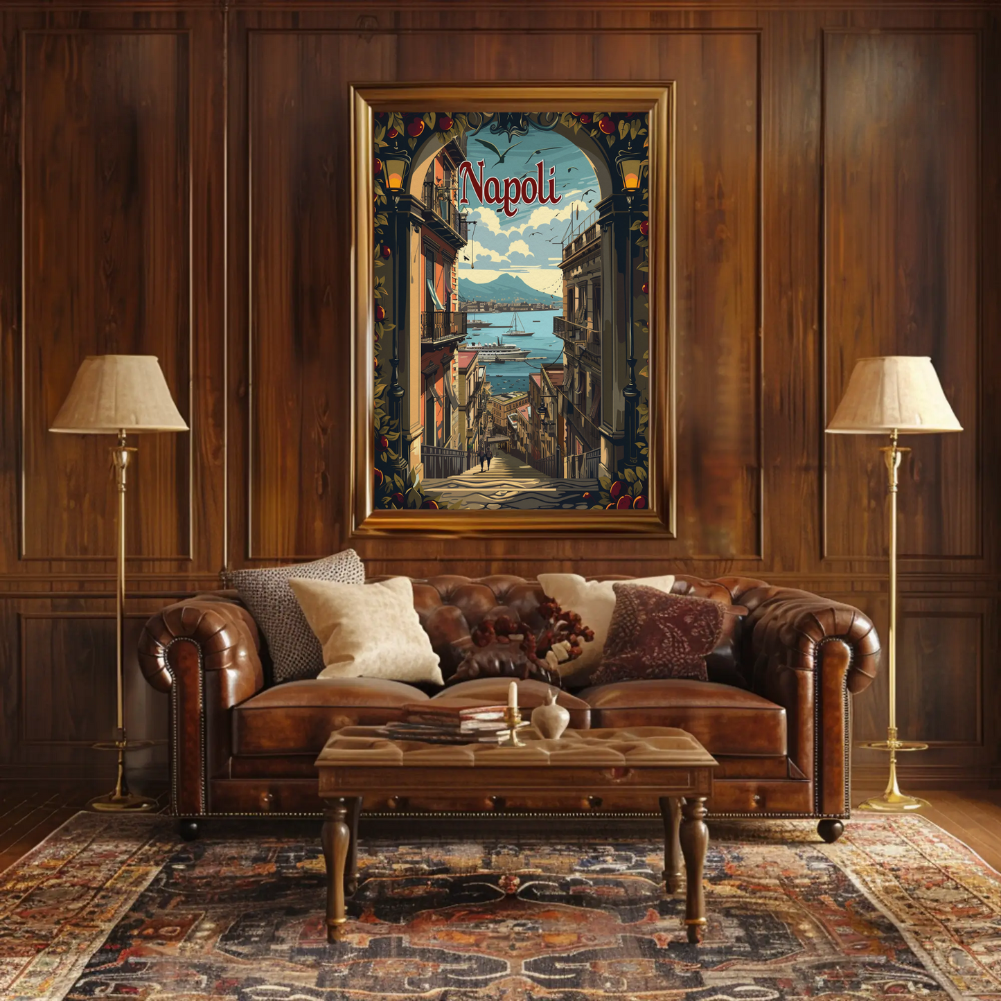 Napoli Italy Coastline Street View Travel Poster