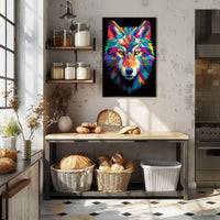 Vibrant Geometric Wolf Poster PosterGoat