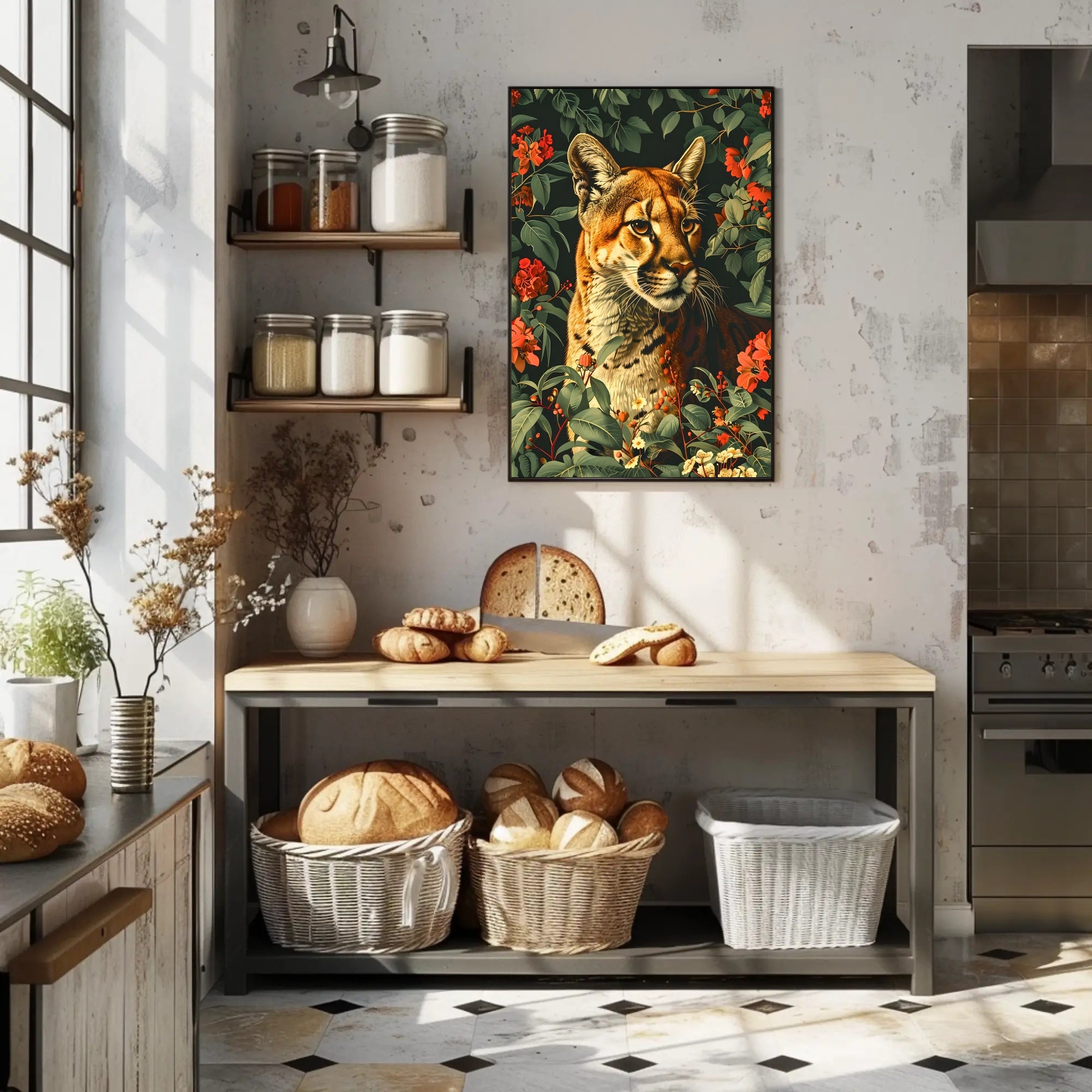 Majestic Cougar in Bloom Wall Art Print