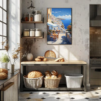 Santorini Coastal Paradise Scene: Travel Poster