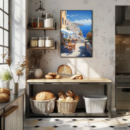 Santorini Coastal Paradise Scene: Travel Poster