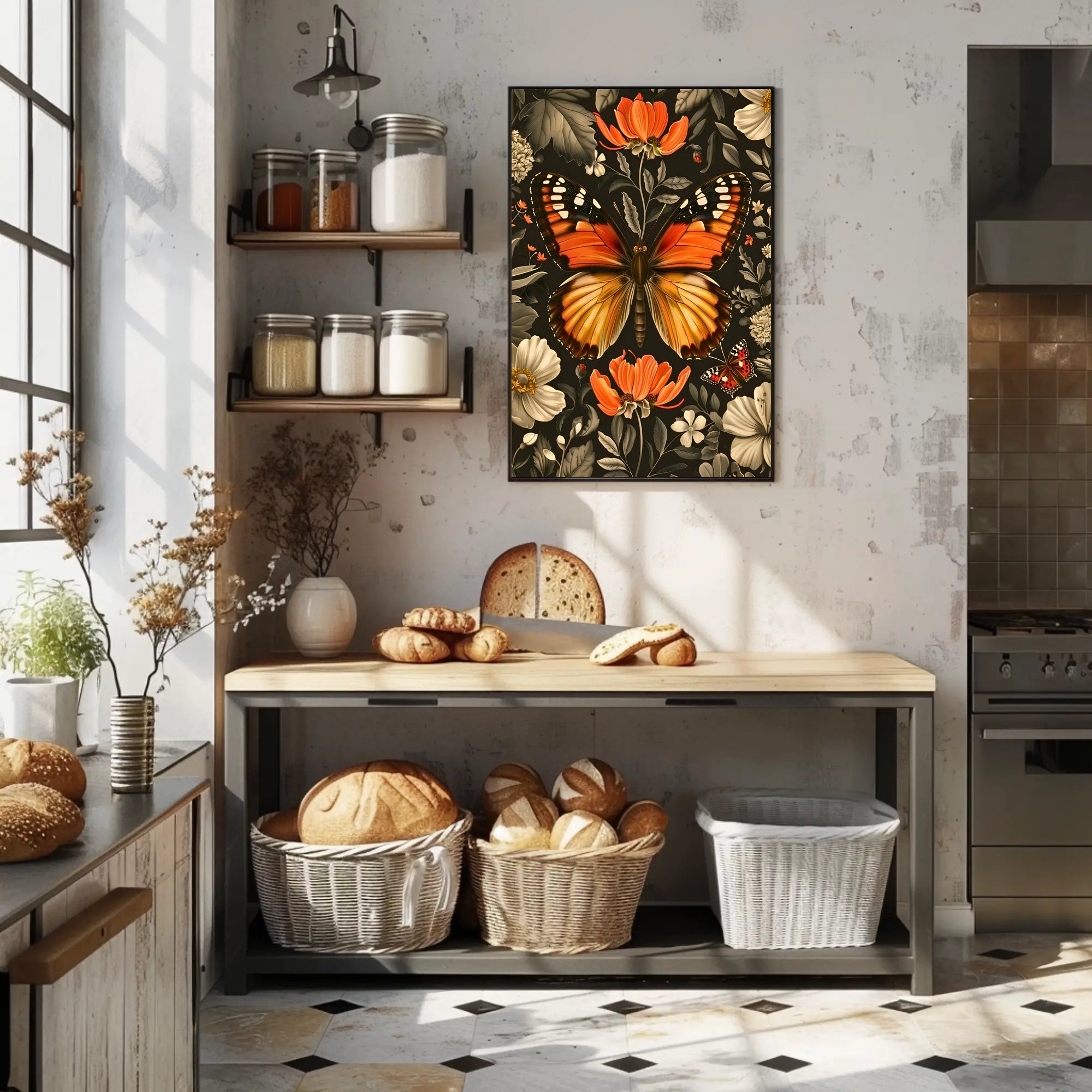 Vibrant Butterfly and Flowers Decorative Animal Poster