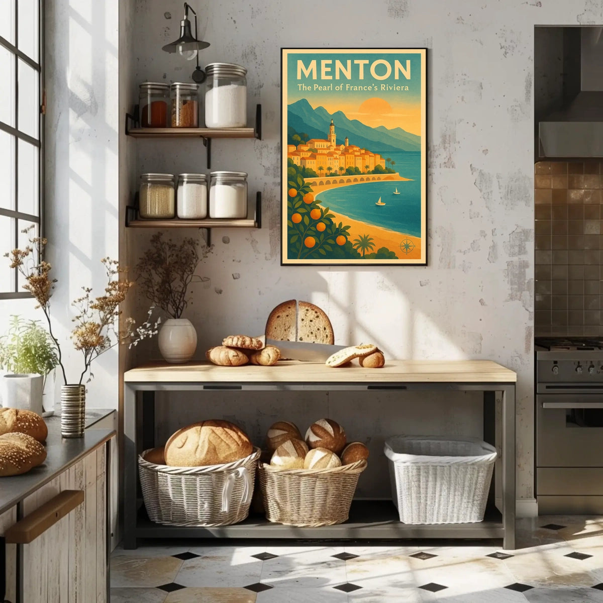 Menton Riviera Vintage Travel Poster: Sunset Serenity