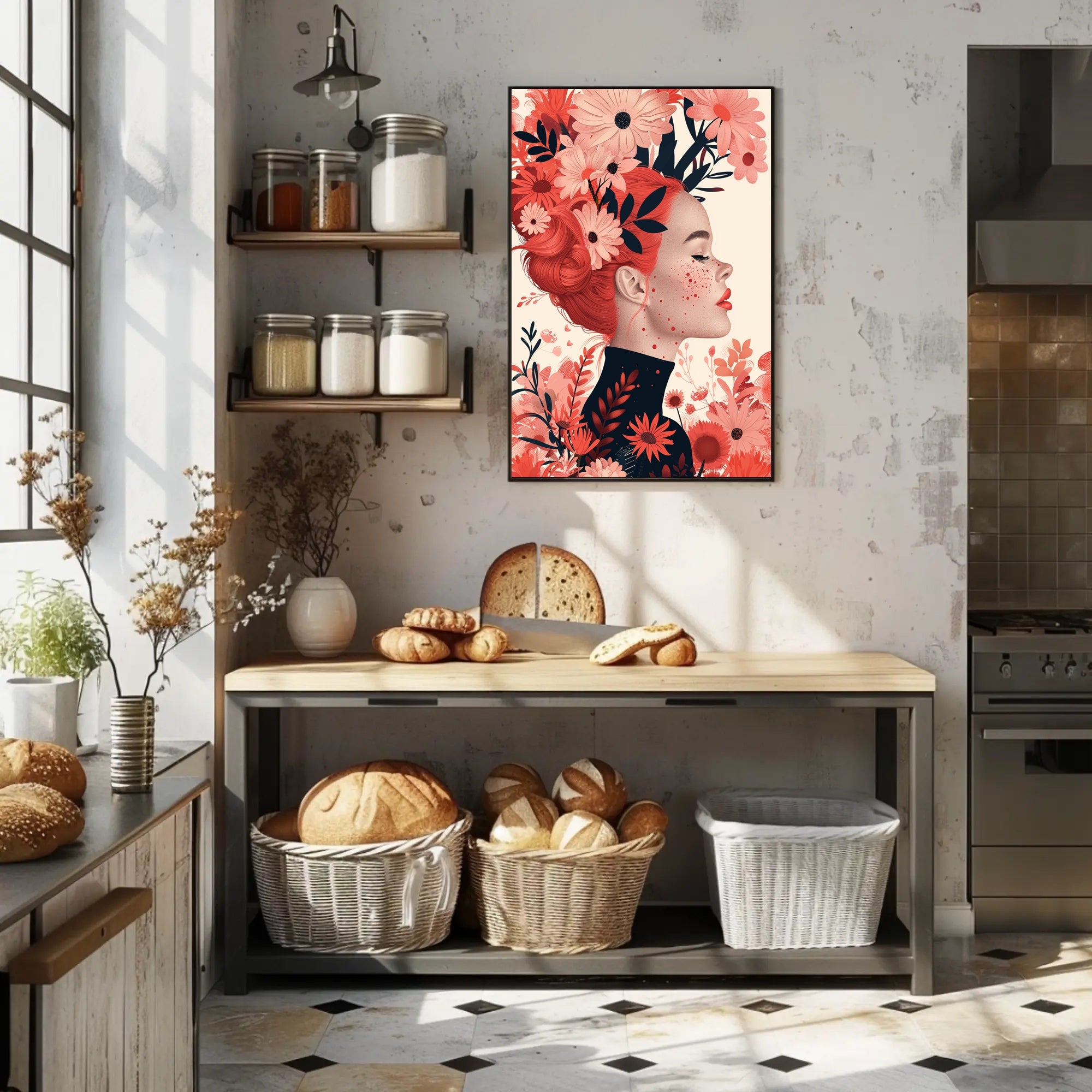 Ethereal Redhead Floral Fusion Art Poster PosterGoat