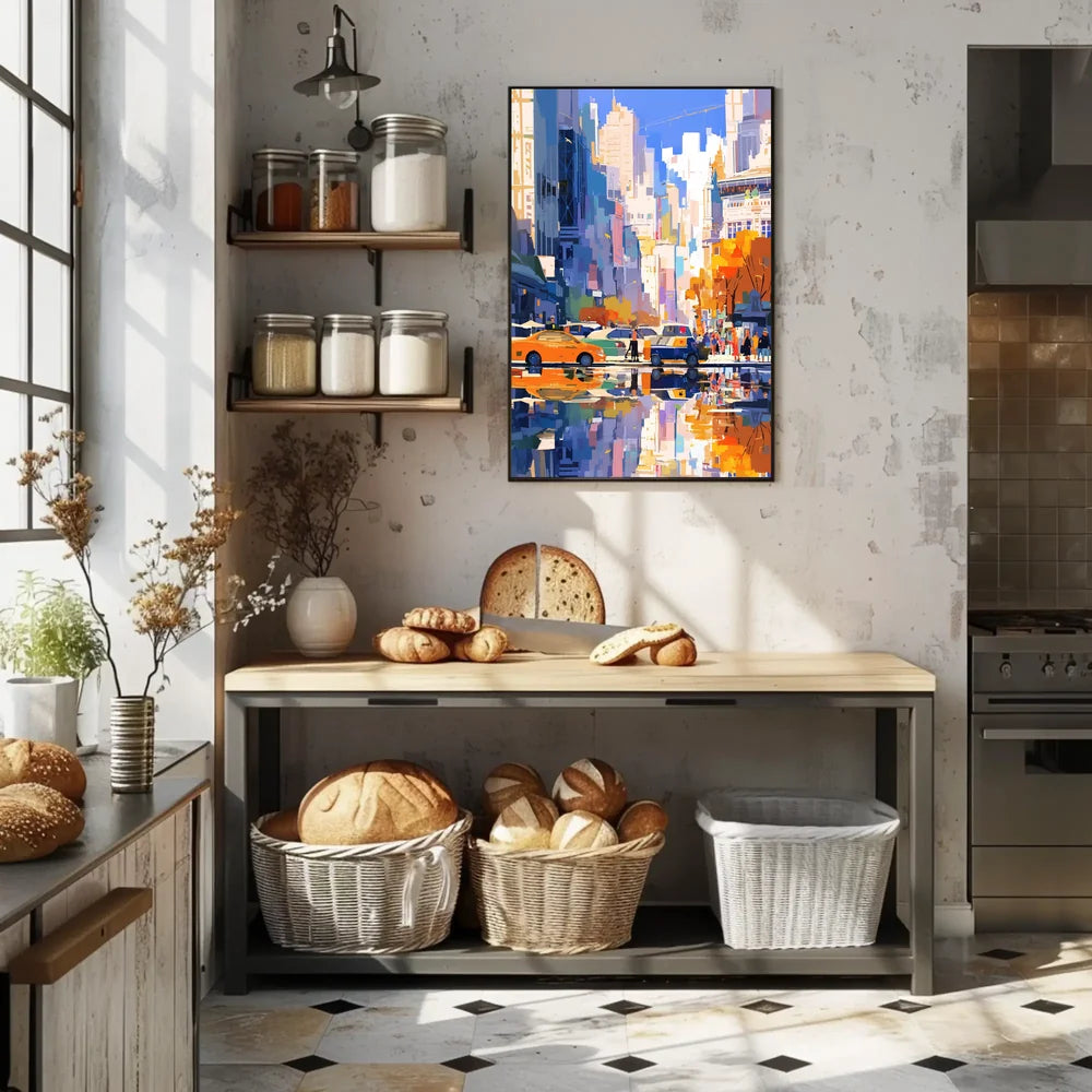 Vibrant Urban Cityscape Poster: Modern Artistic Style