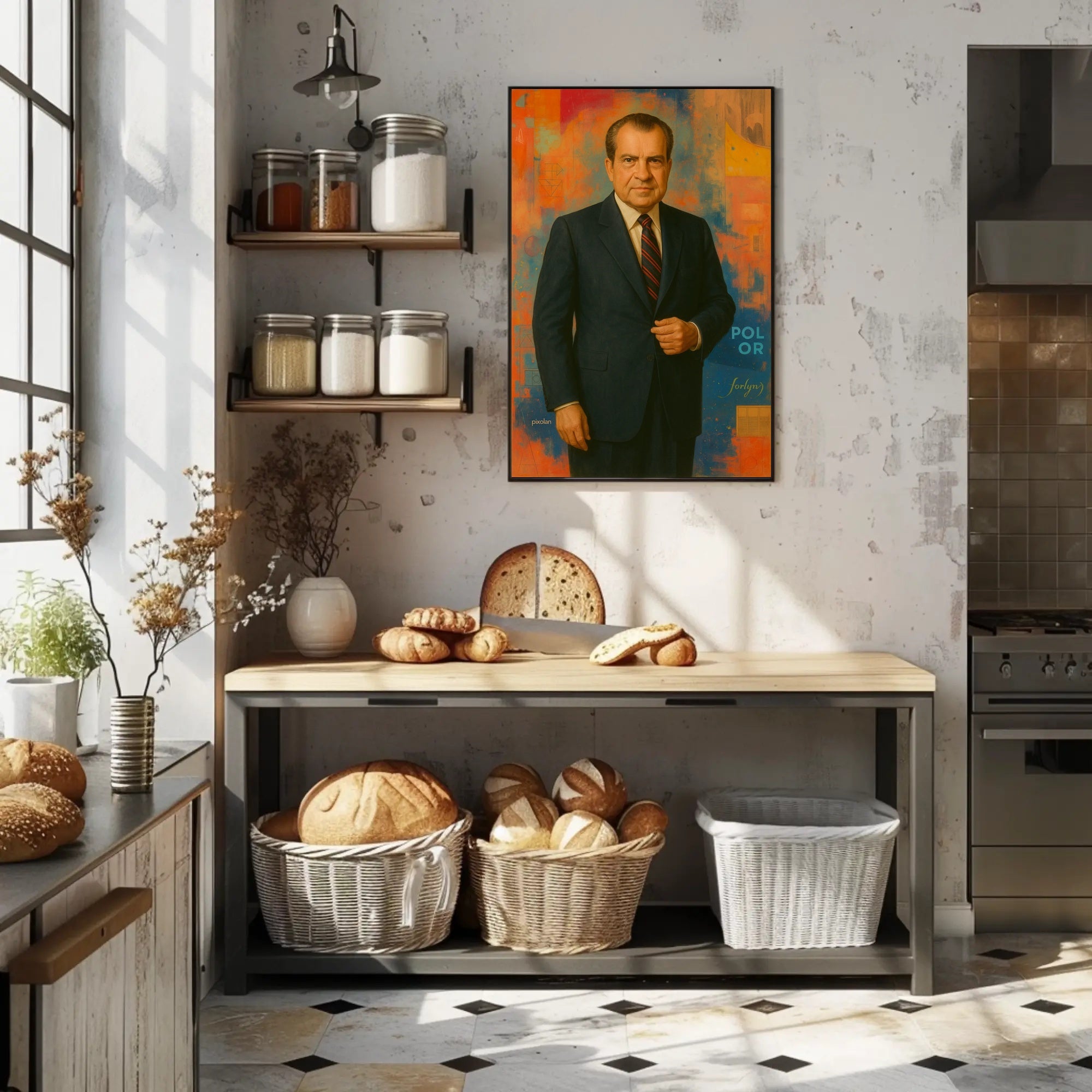 Elegant Portrait with Abstract Flair - Artistic Poster