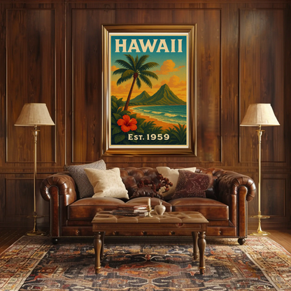 Hawaii Coastline Hibiscus Sunset View Poster