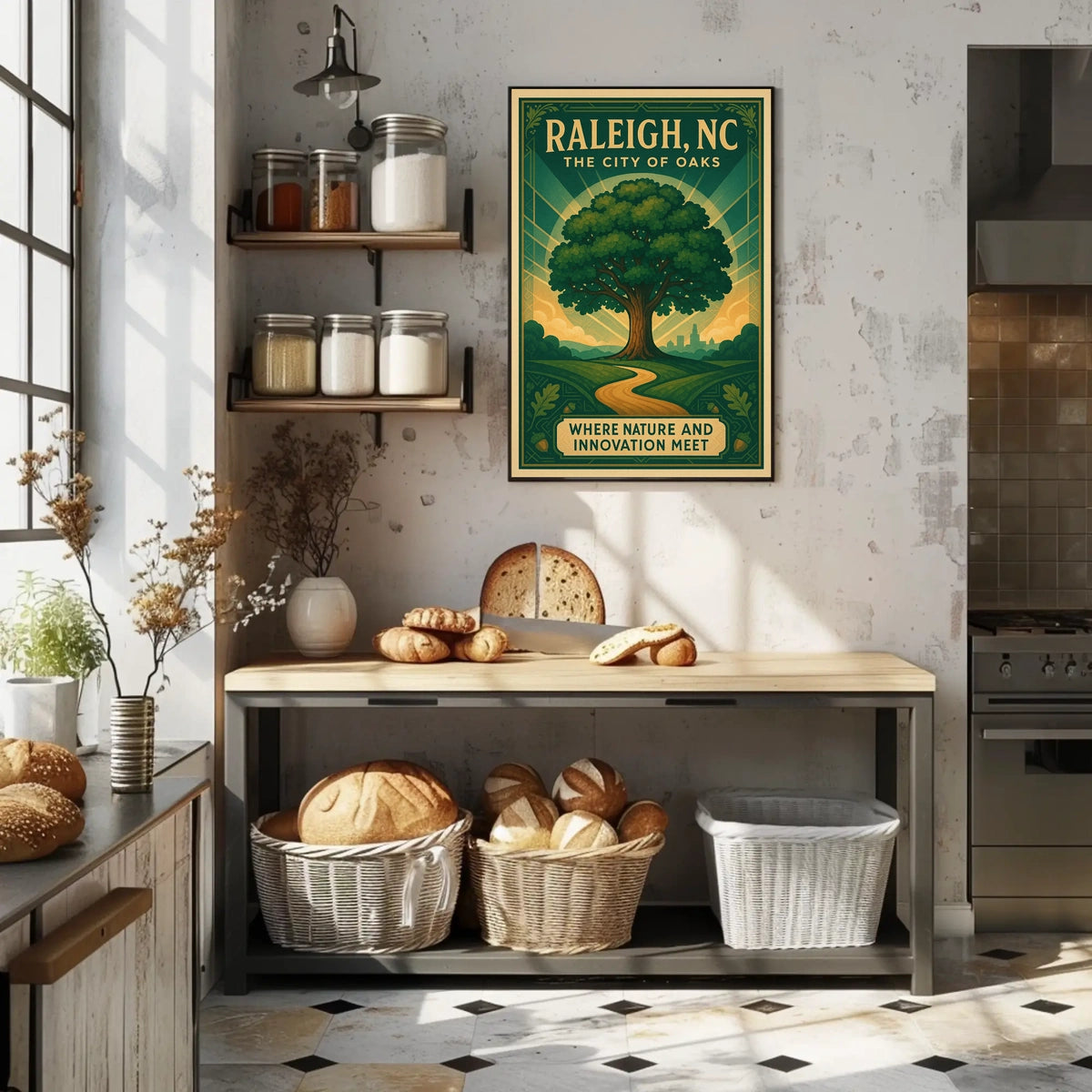 Raleigh City of Oaks Vintage Travel Poster