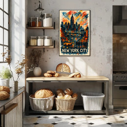 New York City Skyline Watercolor Poster Abstract Wall Art