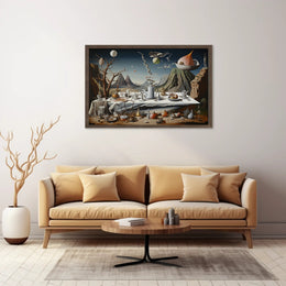 Surreal Dreamscape with Chaotic Still Life Artistic Poster