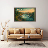Spokane Nature and City Unite Travel Poster
