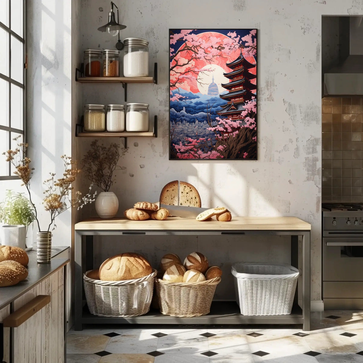 Japanese Pagoda and Sakura Harmony Cultural or Heritage Poster