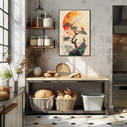 Serene Bonsai Tree with Vibrant Birds Poster PosterGoat