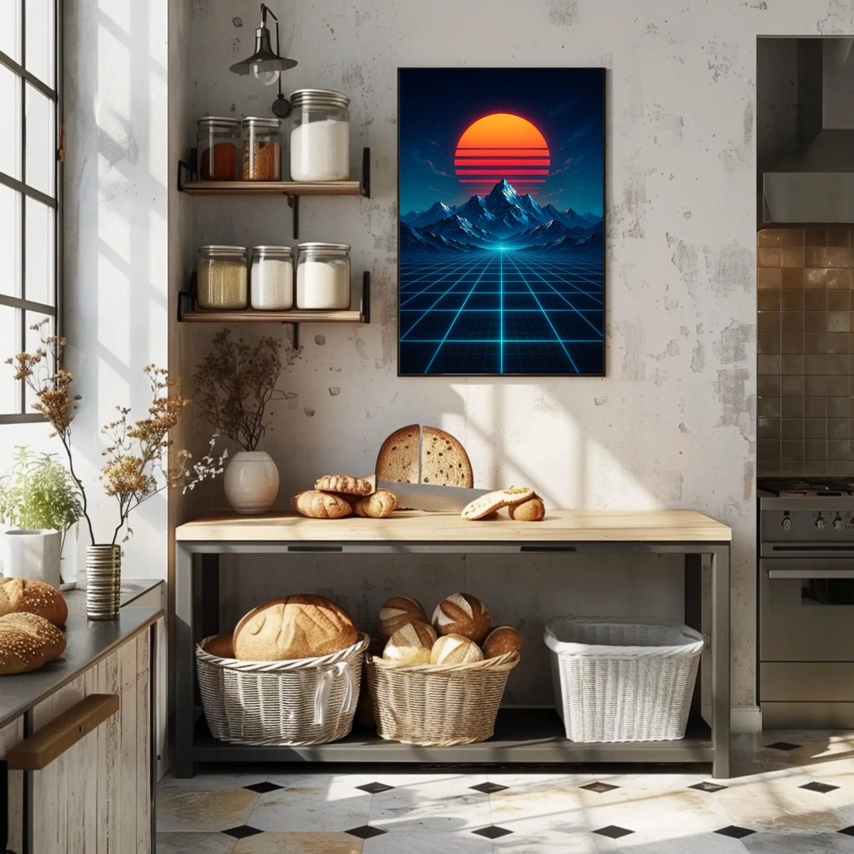 Retro-Futuristic Synthwave Landscape Art Poster Futuristic Sci-Fi Poster