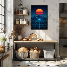 Retro-Futuristic Synthwave Landscape Art Poster Futuristic Sci-Fi Poster