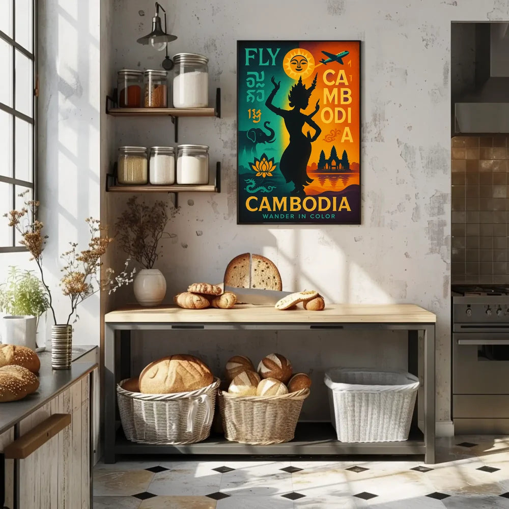 Vibrant Retro Cambodian Travel Adventure Poster PosterGoat
