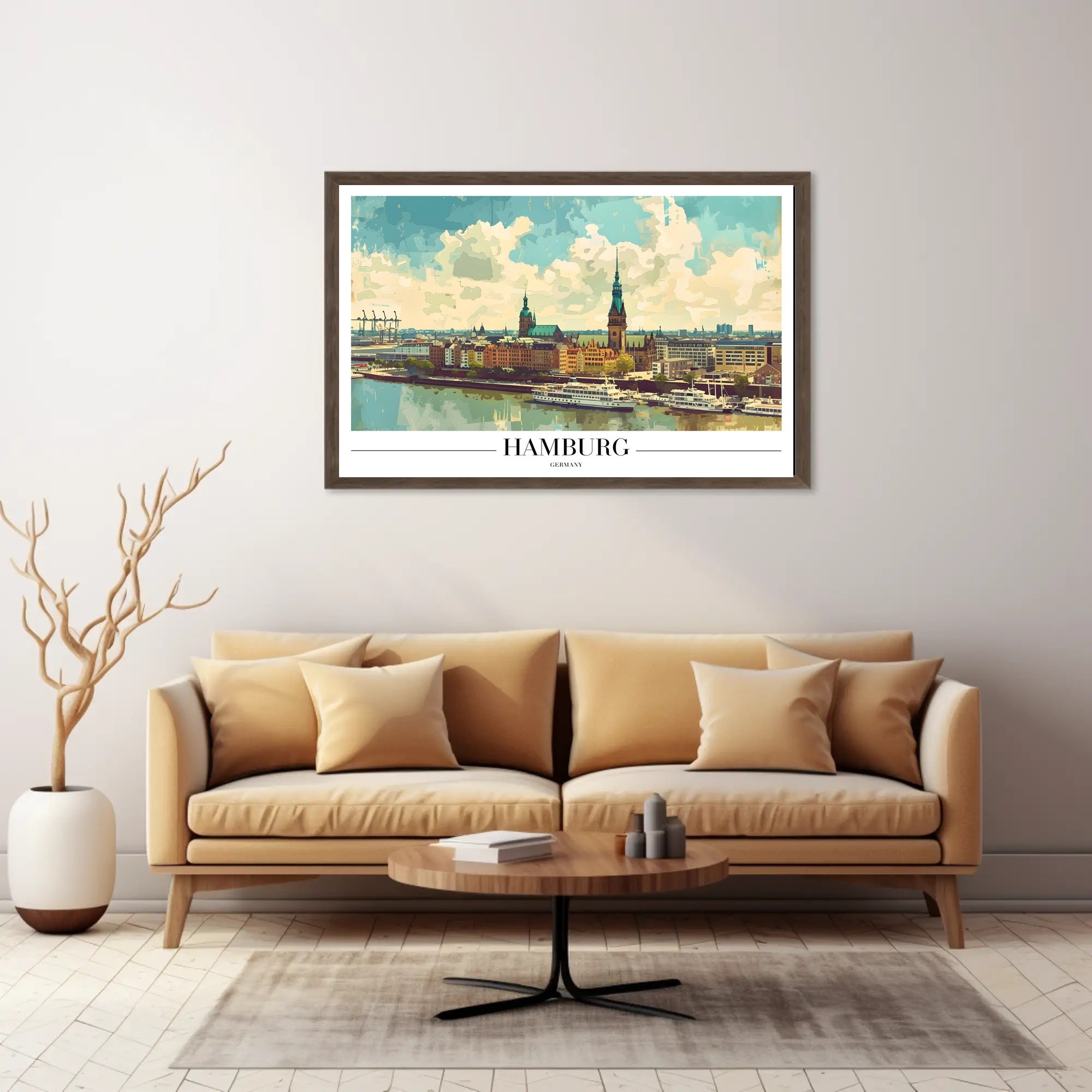 Scenic Hamburg Harbour Vibrant Illustration Urban or Cityscape Poster