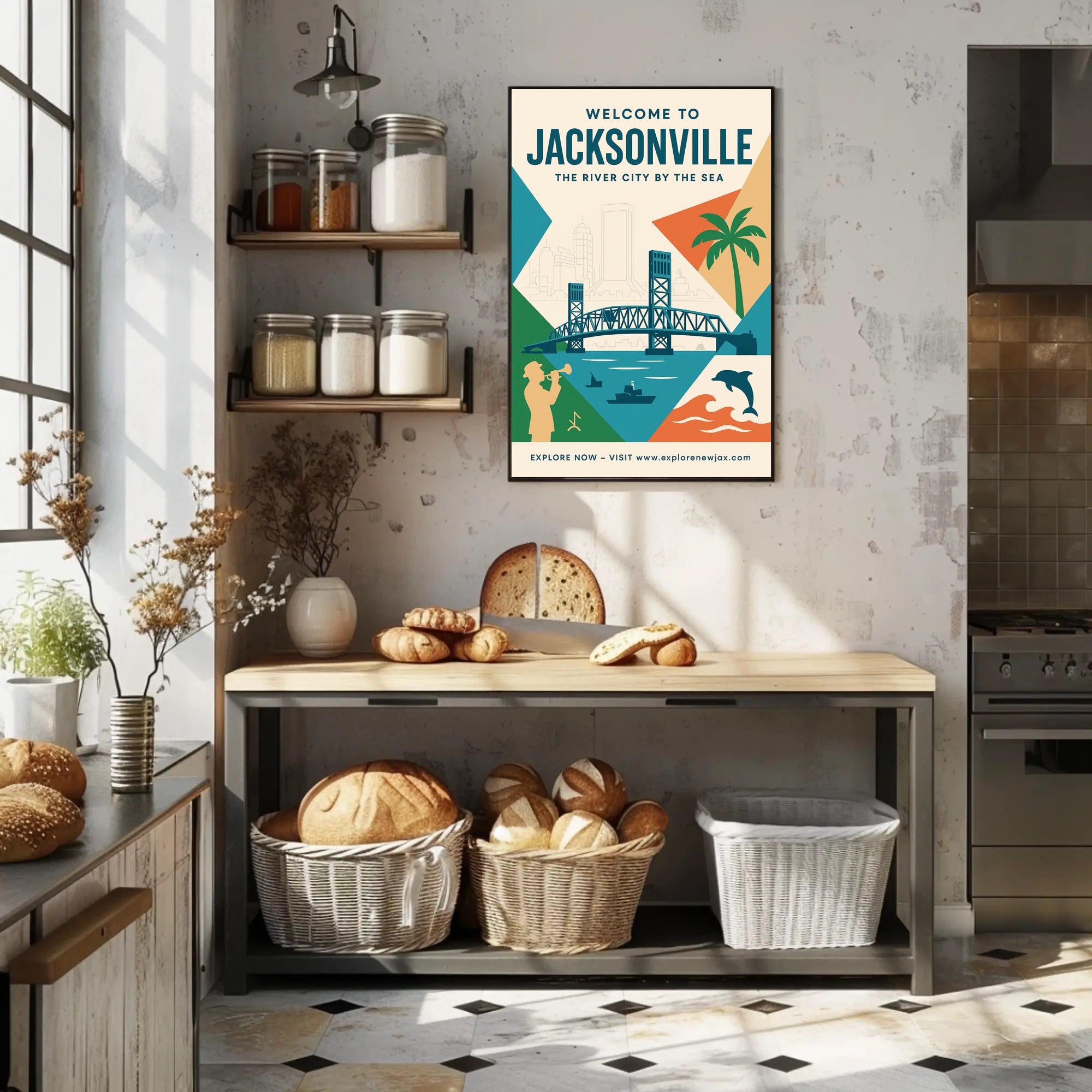 Jacksonville Cityscape Travel Poster PosterGoat