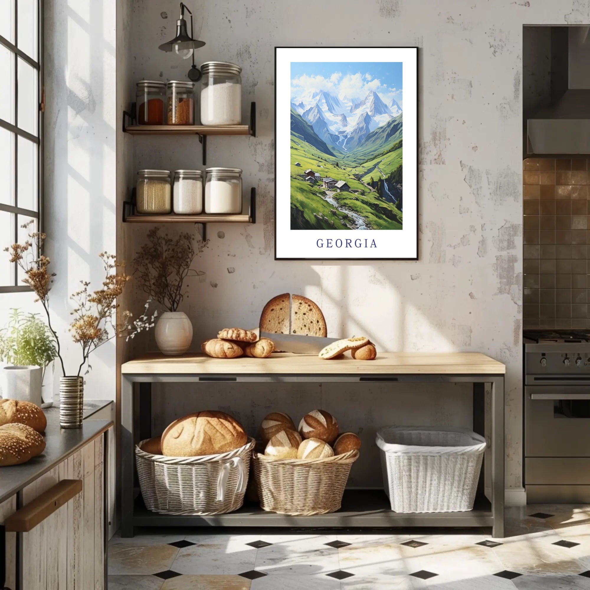 Georgia Caucasus Mountains Tranquil Landscape Travel Poster PosterGoat