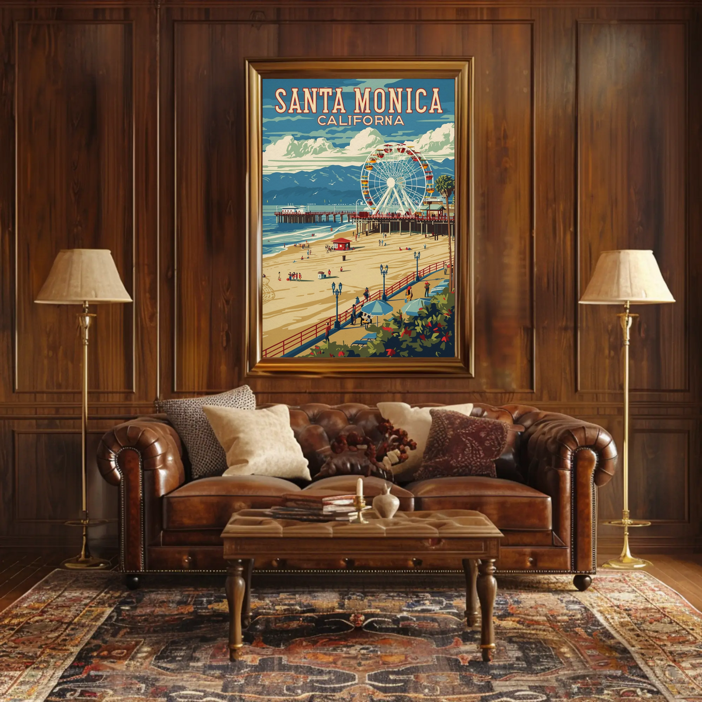Santa Monica Pier Ferris Wheel Coastal Beach Travel Poster