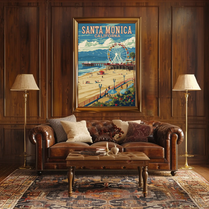 Santa Monica Pier Ferris Wheel Coastal Beach Travel Poster