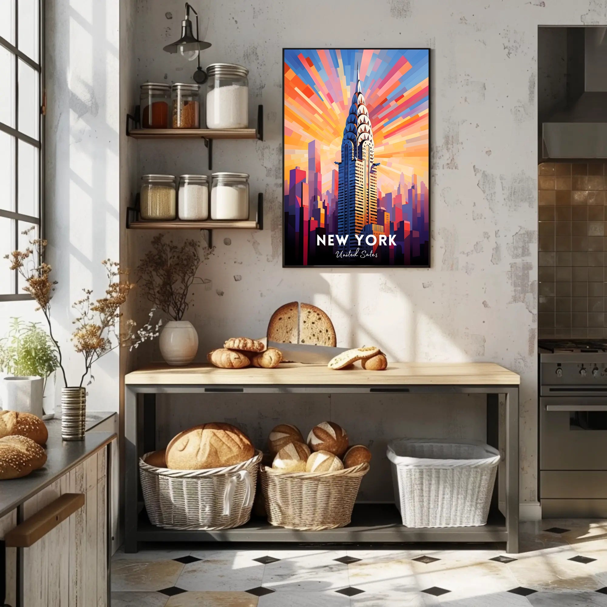 Vibrant Skyscraper Art: New York City Urban Poster