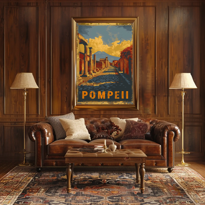 Pompeii Ancient Ruins and Mount Vesuvius Travel Poster