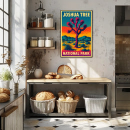 Joshua Tree Desert Sunset Retro Art Adventure Travel Bold Colorful Nightscape Classic Poster