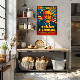 Benjamin Harrison 23rd President of the United States Colorful Comic Book Style Poster