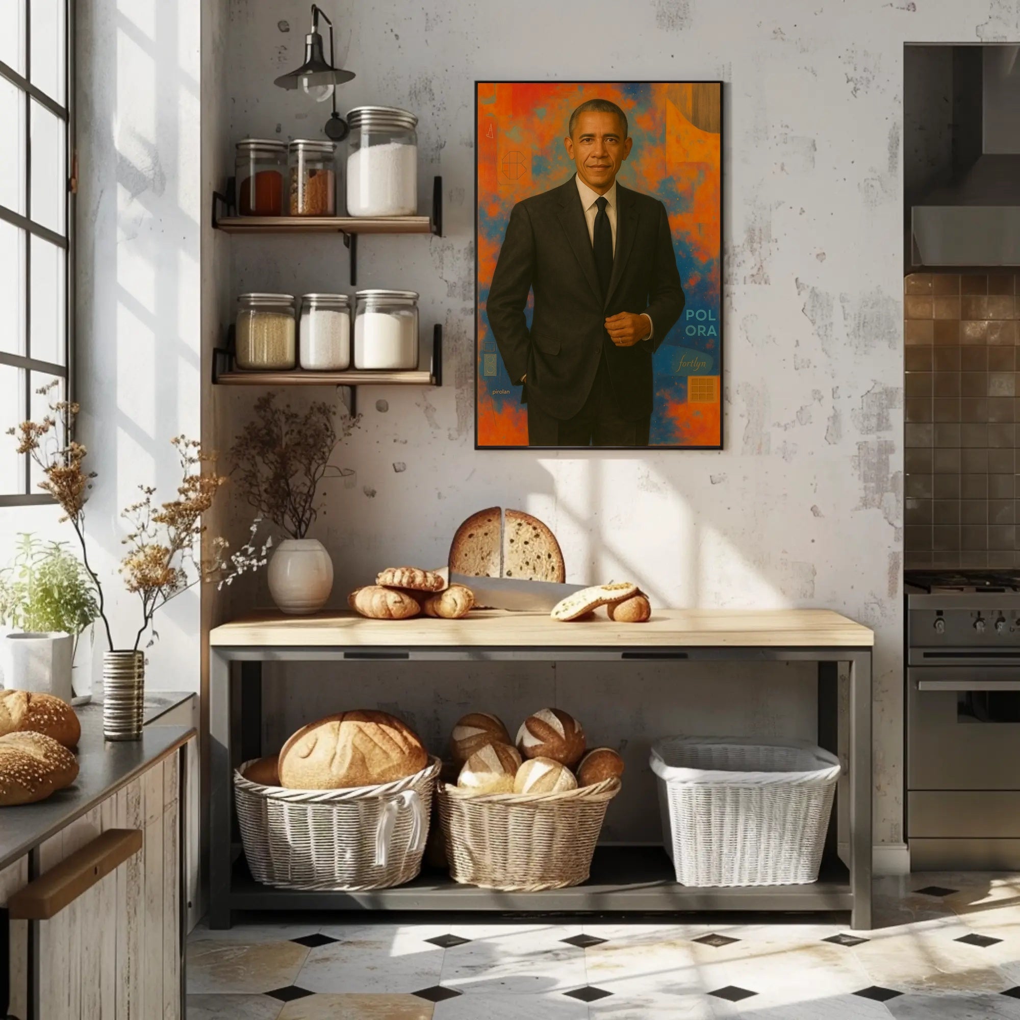 Person in Suit with Abstract Geometric Art Poster