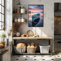 Solitary Wooden Boat on Serene Lake - Artistic Poster