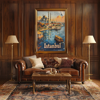 Istanbul Bosphorus and Blue Mosque Travel Poster