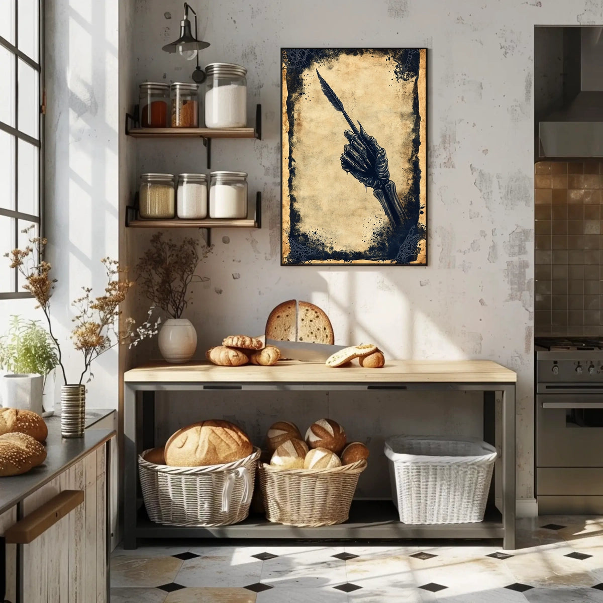 Quill Grasping Skeletal Hand Artistic Poster
